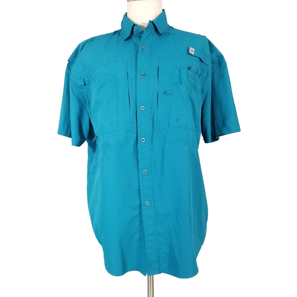 Reel Legends Shirt Mens Large Blue Short Sleeve Fishing Outdoor Vented Pockets